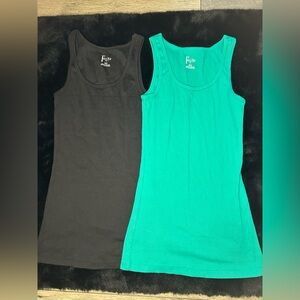 Felina Women’s Ribbed Tank Tops Set of 2 Black & Teal Size Small